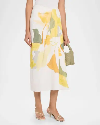 Vince Painted Satin-Viscose Midi Skirt | Thumbnail 4