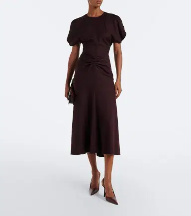 Victoria Beckham Bela gathered virgin wool midi dress | Thumbnail 7