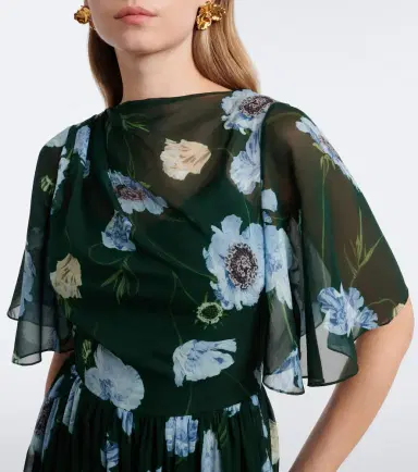 Erdem Floral draped silk voile midi dress | Thumbnail 4