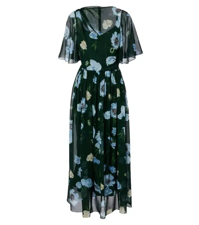 Floral draped silk voile midi dress