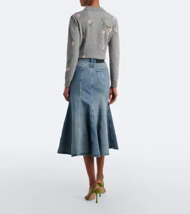 Erdem Floral-appliqué denim midi skirt | Thumbnail 2