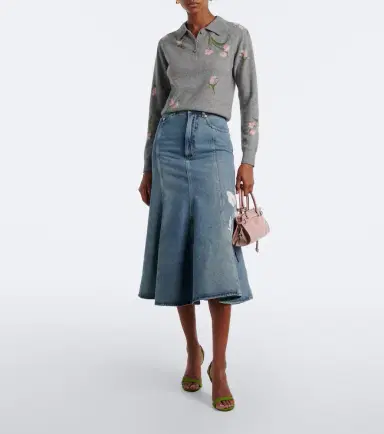 Erdem Floral-appliqué denim midi skirt | Thumbnail 5