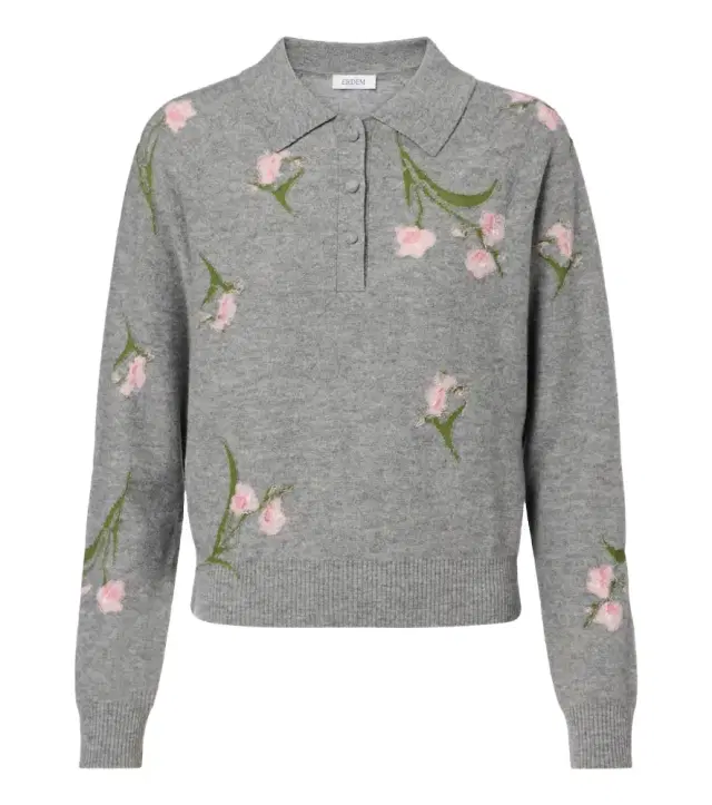 Floral intarsia wool polo sweater