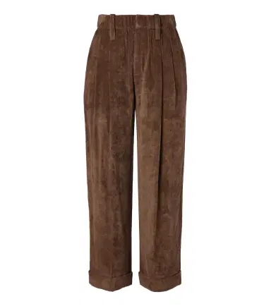 Brunello Cucinelli Pleated velvet straight pants | Thumbnail 1 Brunello Cucinelli Pleated velvet straight pants | Thumbnail 1