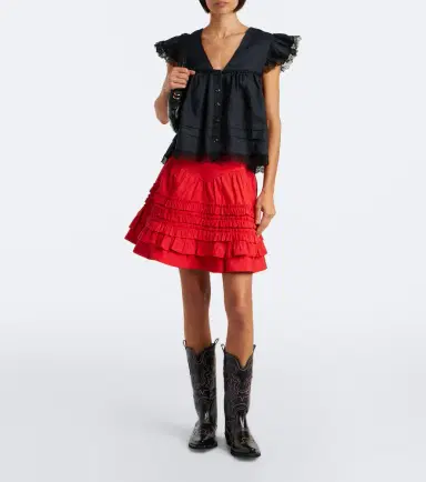 Ganni Ruffled cotton-blend miniskirt | Thumbnail 2