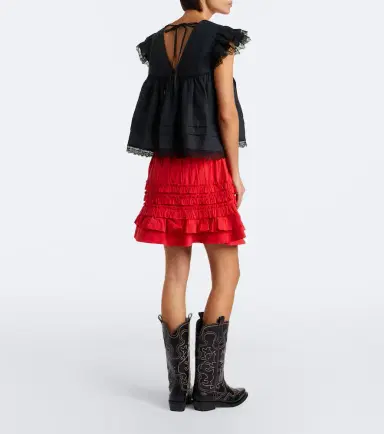 Ganni Ruffled cotton-blend miniskirt | Thumbnail 4