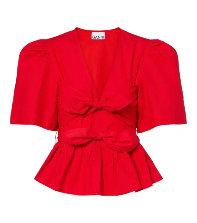 Bow-detail cotton poplin blouse