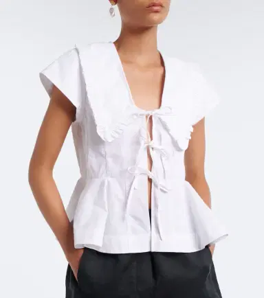 Ganni Bow-detail peplum cotton poplin blouse | Thumbnail 5 Ganni Bow-detail peplum cotton poplin blouse | Thumbnail 5