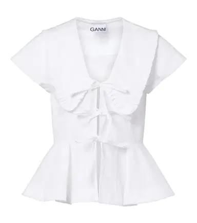 Ganni Bow-detail peplum cotton poplin blouse | Thumbnail 1 Ganni Bow-detail peplum cotton poplin blouse | Thumbnail 1