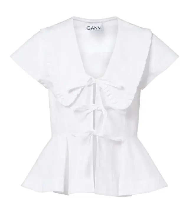 Ganni Bow-detail peplum cotton poplin blouse