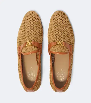 Valentino Garavani Wolfe VLogo leather-trimmed raffia loafers | Thumbnail 2
