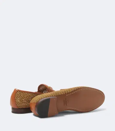 Valentino Garavani Wolfe VLogo leather-trimmed raffia loafers | Thumbnail 3