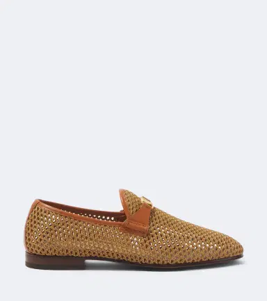Valentino Garavani Wolfe VLogo leather-trimmed raffia loafers | Thumbnail 4