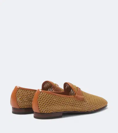 Valentino Garavani Wolfe VLogo leather-trimmed raffia loafers | Thumbnail 5
