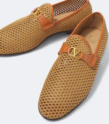 Valentino Garavani Wolfe VLogo leather-trimmed raffia loafers | Thumbnail 6