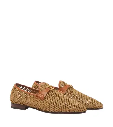Valentino Garavani Wolfe VLogo leather-trimmed raffia loafers | Thumbnail 1