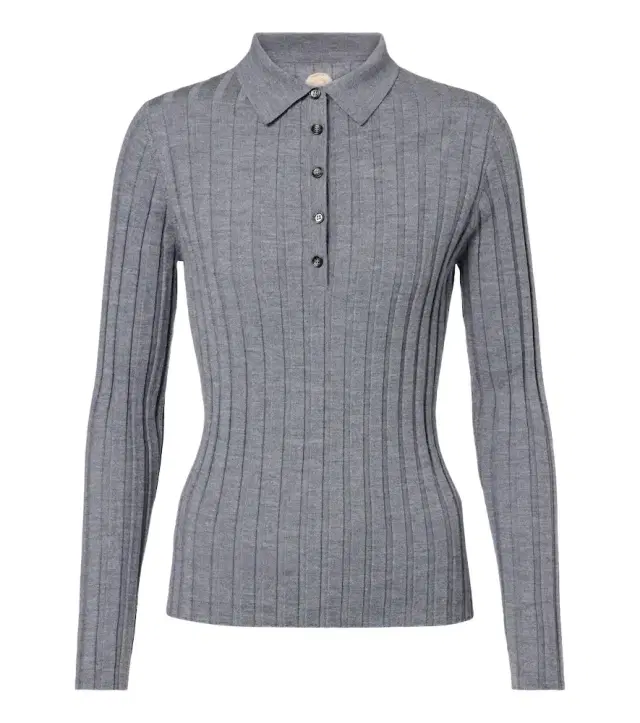 Ribbed-knit virgin wool polo sweater