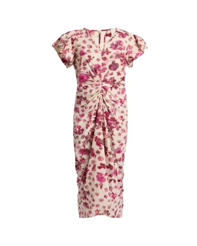 Terenae Printed Stretch Silk Midi Dress