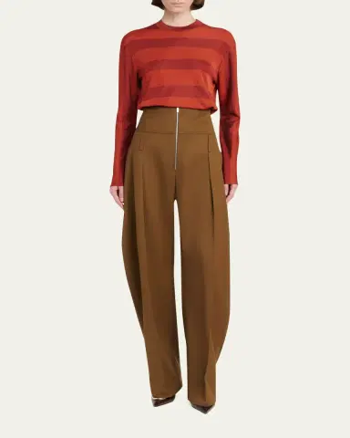 Ferragamo Pleated Wool-Cashmere Barrel-Leg Trousers | Thumbnail 2 Ferragamo Pleated Wool-Cashmere Barrel-Leg Trousers | Thumbnail 2