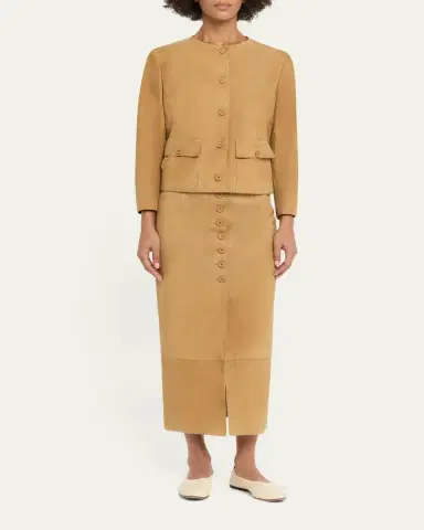 Akris Collarless Suede Single-Breasted Jacket | Thumbnail 2 Akris Collarless Suede Single-Breasted Jacket | Thumbnail 2