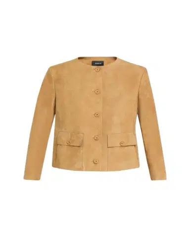 Akris Collarless Suede Single-Breasted Jacket | Thumbnail 1 Akris Collarless Suede Single-Breasted Jacket | Thumbnail 1