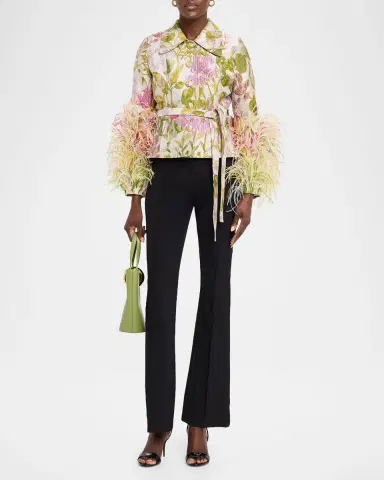 Libertine Dianthus Jacquard Feather-Trim Single-Breasted Jacket | Thumbnail 2 Libertine Dianthus Jacquard Feather-Trim Single-Breasted Jacket | Thumbnail 2