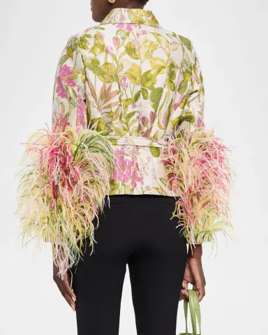 Libertine Dianthus Jacquard Feather-Trim Single-Breasted Jacket | Thumbnail 3 Libertine Dianthus Jacquard Feather-Trim Single-Breasted Jacket | Thumbnail 3