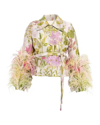 Libertine Dianthus Jacquard Feather-Trim Single-Breasted Jacket | Thumbnail 1 Libertine Dianthus Jacquard Feather-Trim Single-Breasted Jacket | Thumbnail 1