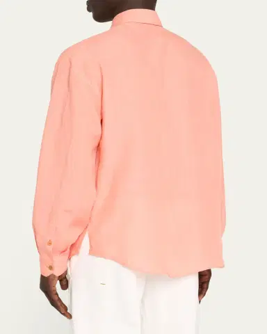 Versace Men's Linen Medusa Metal-Trim Button-Down Shirt | Thumbnail 3