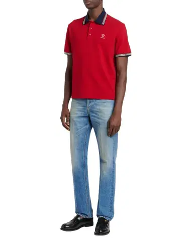 Versace Men's Greca-Trim Cotton Pique Medusa Polo Shirt | Thumbnail 1 Versace Men's Greca-Trim Cotton Pique Medusa Polo Shirt | Thumbnail 1