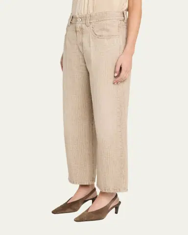 Brunello Cucinelli Check-Print Denim Straight-Leg Crop Pants | Thumbnail 4 Brunello Cucinelli Check-Print Denim Straight-Leg Crop Pants | Thumbnail 4