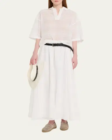 Brunello Cucinelli Semi-Sheer Eyelet Cotton Shirt | Thumbnail 2