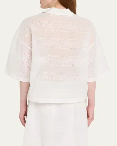 Brunello Cucinelli Semi-Sheer Eyelet Cotton Shirt | Thumbnail 3
