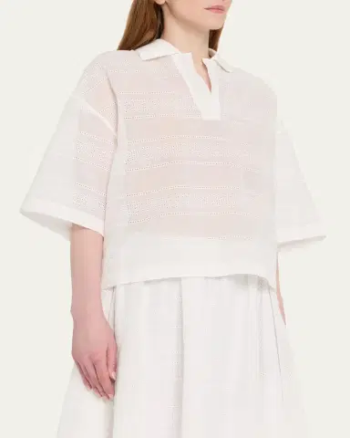 Brunello Cucinelli Semi-Sheer Eyelet Cotton Shirt | Thumbnail 4