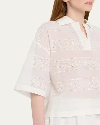 Brunello Cucinelli Semi-Sheer Eyelet Cotton Shirt | Thumbnail 5