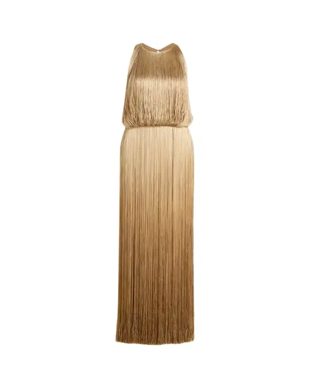 Sleeveless Ombre Fringe Maxi Dress