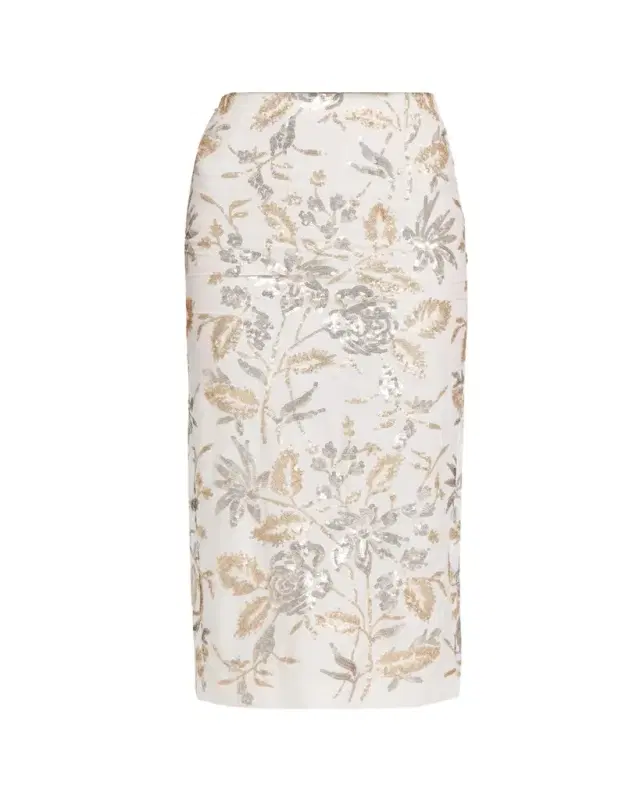 Prabal Gurung Floral Sequined Midi Pencil Skirt