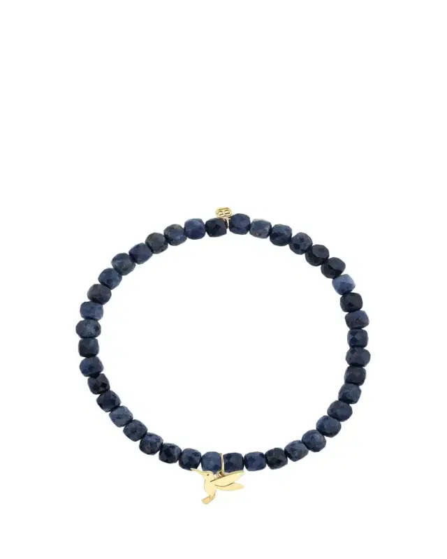 14K Tiny Hummingbird on Sapphire Stretch Bracelet