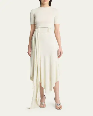 Alaïa Asymmetric Fluid Jersey Belted Midi Dress | Thumbnail 2