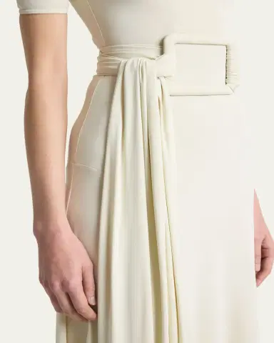 Alaïa Asymmetric Fluid Jersey Belted Midi Dress | Thumbnail 5