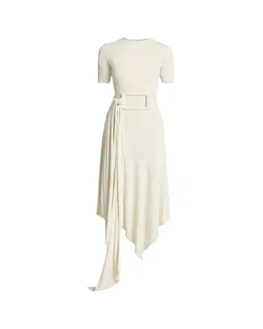 Alaïa Asymmetric Fluid Jersey Belted Midi Dress | Thumbnail 1