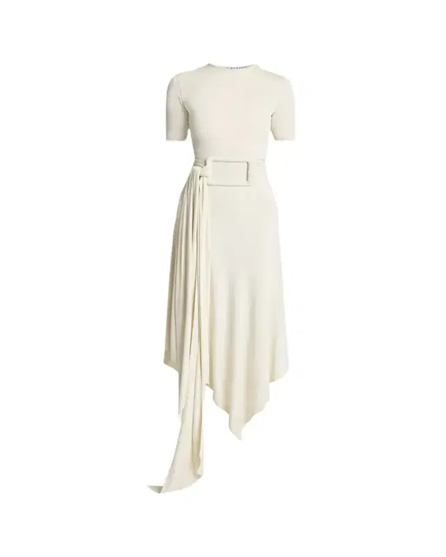 ALAÏA Asymmetric Fluid Jersey Belted Midi Dress