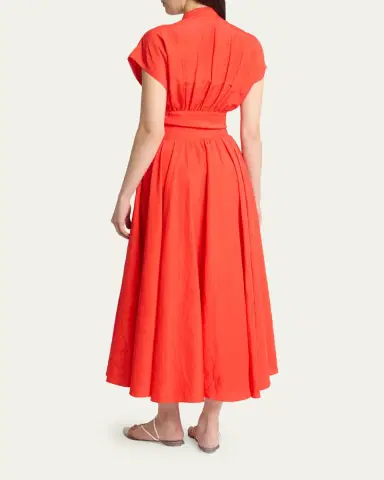 Alaïa Plunging Belted Linen Midi Dress | Thumbnail 3