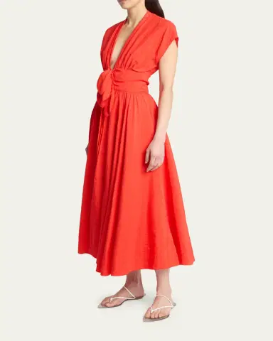 Alaïa Plunging Belted Linen Midi Dress | Thumbnail 4
