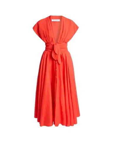 Alaïa Plunging Belted Linen Midi Dress | Thumbnail 1