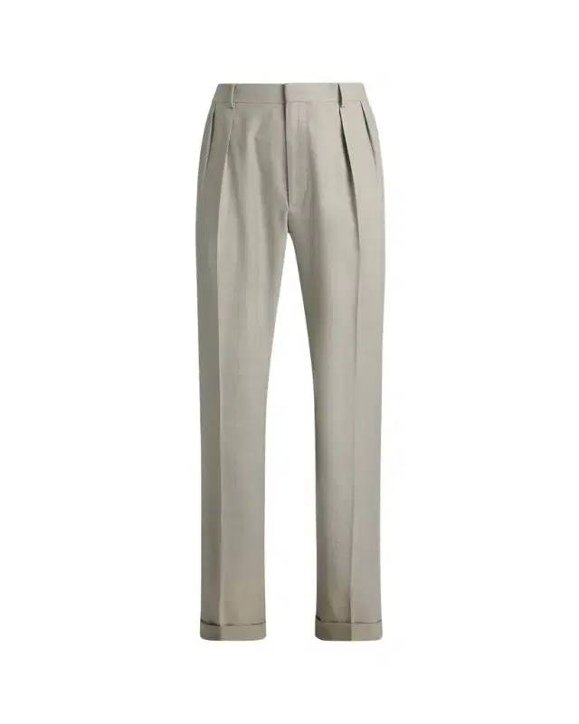 Men's Cotton-Stretch Straight Leg Pleated Trousers
