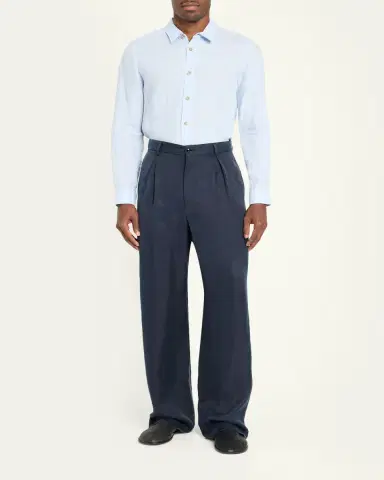 Giorgio Armani Men's Cotton and Lyocell Pleated Wide-Leg Trousers | Thumbnail 2 Giorgio Armani Men's Cotton and Lyocell Pleated Wide-Leg Trousers | Thumbnail 2