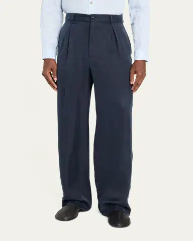 Giorgio Armani Men's Cotton and Lyocell Pleated Wide-Leg Trousers | Thumbnail 4 Giorgio Armani Men's Cotton and Lyocell Pleated Wide-Leg Trousers | Thumbnail 4