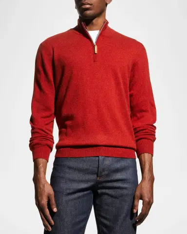 Neiman Marcus Men's Wool-Cashmere 1/4-Zip Sweater | Thumbnail 4