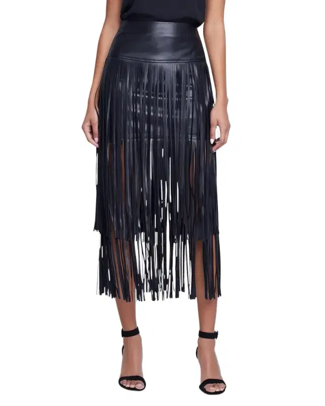 Karolina Faux Leather Fringe Skirt